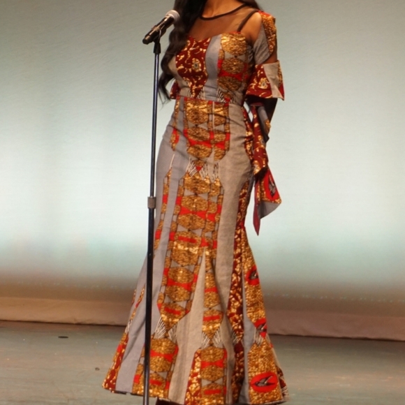 Dresses & Skirts - Ankara Print Mermaid Gown with Mesh Details